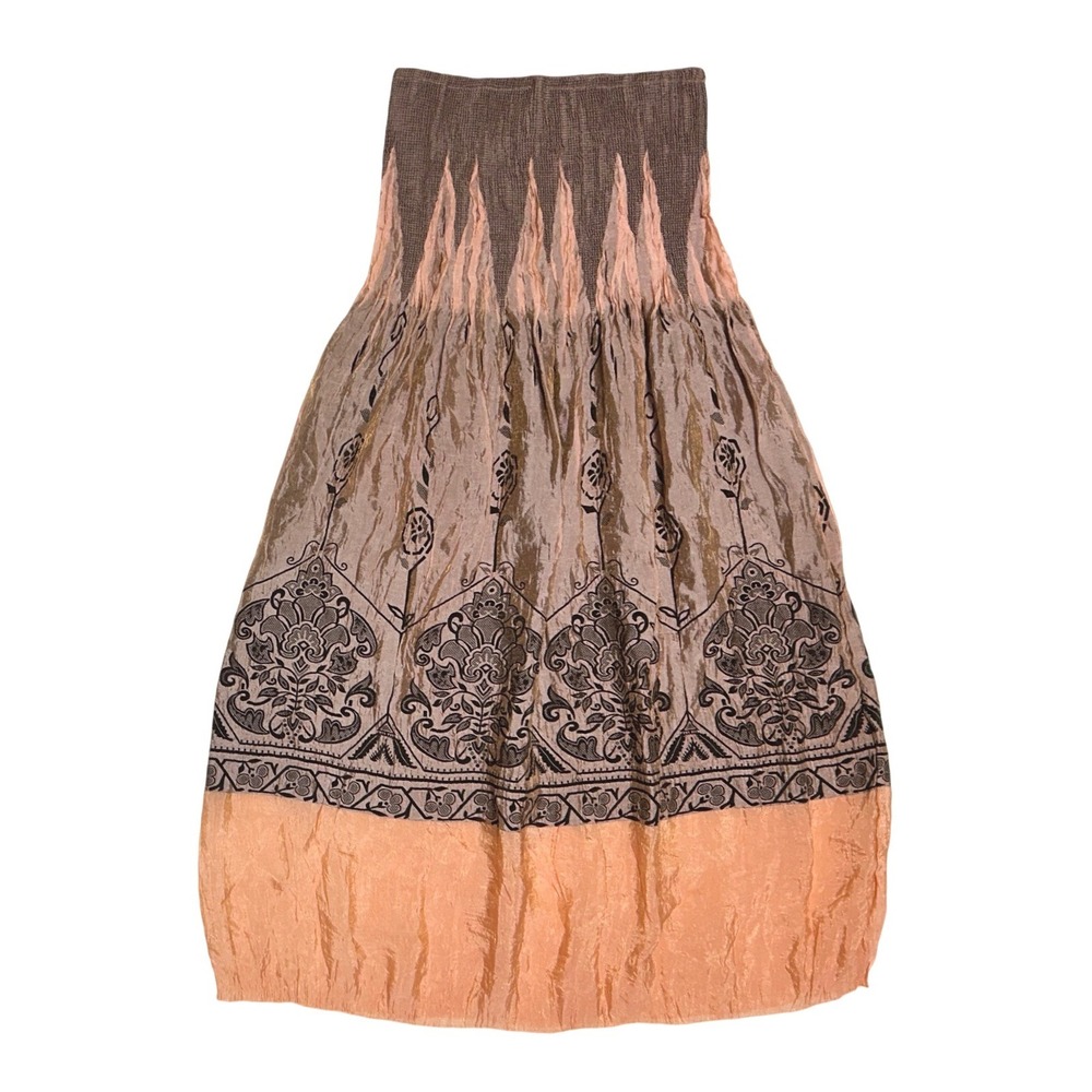 Lapis Anthropologie Convertible Smocked Dress Skirt Brown Peach Boho One Size